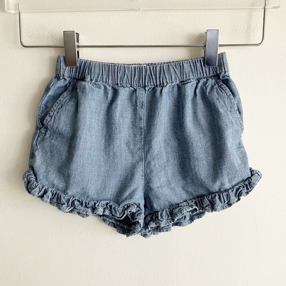 J Crew Crewcuts Girls 4 Chambray Shorts Blue Ruffle Pockets Summer Spring